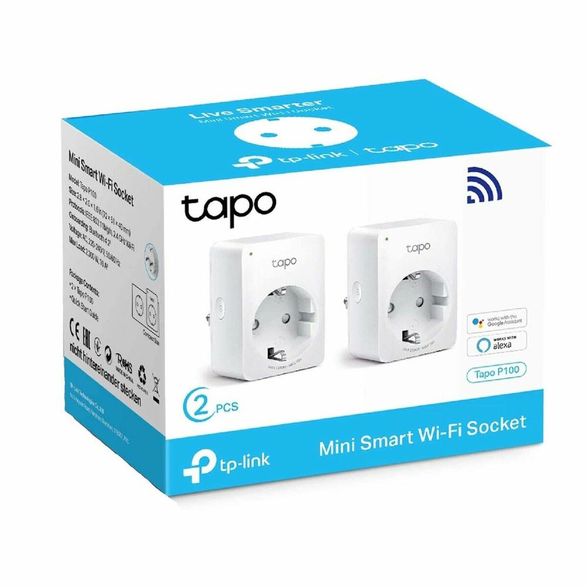 Älypistorasia TP-Link P100 2900W Wi-Fi 220 V 220-240 V 13 A 10 A Valkoinen (2 uds)